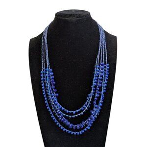 Blue Beaded Layered Necklace Silver Tone Clasp 5 strands glass HoBo